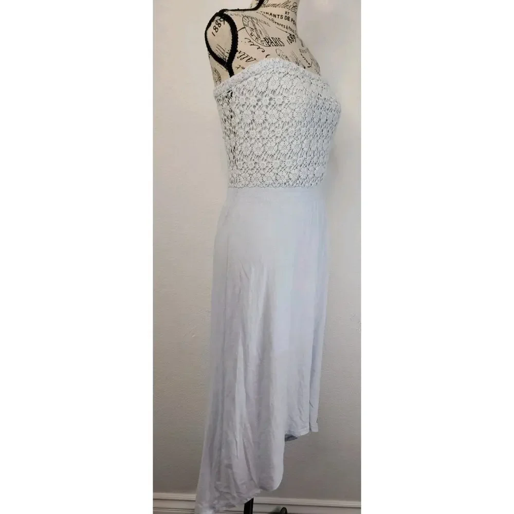 Abercrombie & Fitch Dress XS Asymmetric High Low Crochet Blue Cottage Bohemian